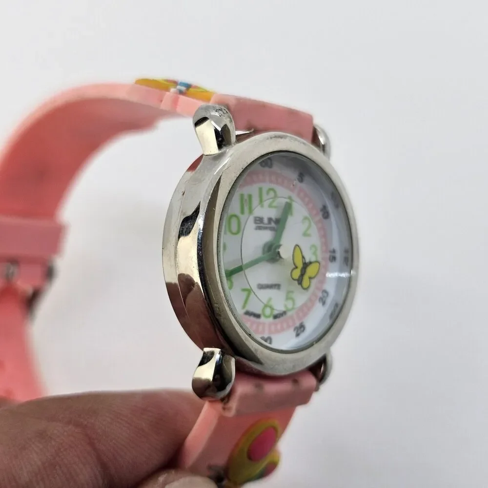 Floating Butterfly Second Hand Kids Watch 27MM White Dial Pink Bands New Battery